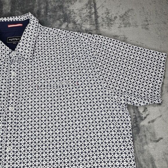 Abstract One Sz 3x Button Shirt Casual Mens Navy White Geometric Short Sleeve - Picture 4 of 15